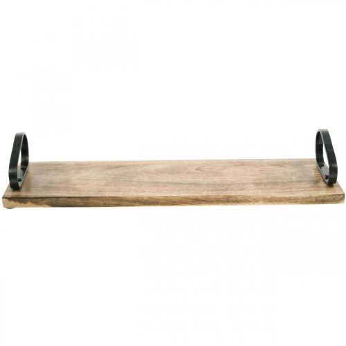 Artikel Træbakke, dekorativ bakke med metalhåndtag, borddekoration L44cm