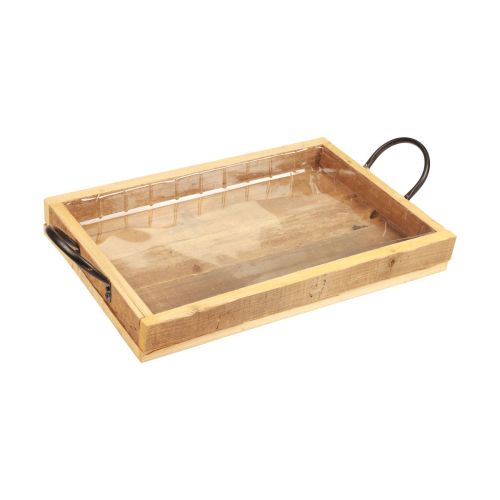 Træbakke med håndtag dekorativ bakke natursort 35×22,5cm