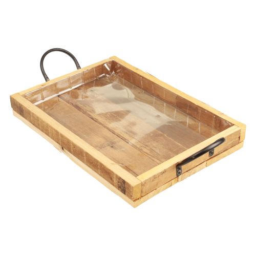 Artikel Træbakke med håndtag dekorativ bakke natursort 35×22,5cm