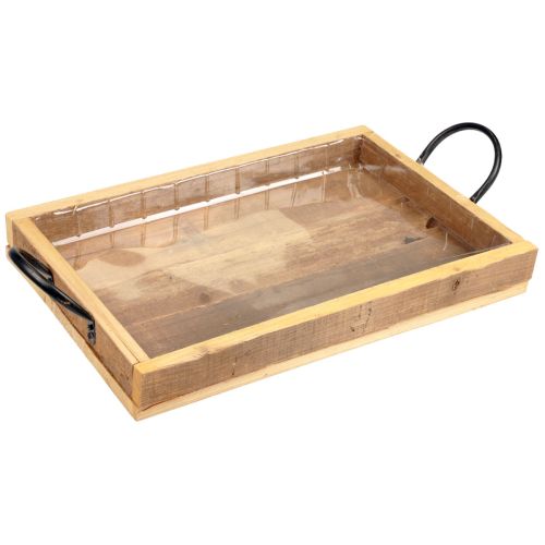 Træbakke med håndtag dekorativ bakke natursort 40×27,5×5cm