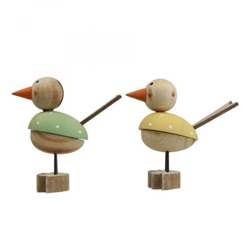 Floristik24 Træ fugl deco figur vinduesdekoration fjeder gul/grøn H15cm 2stk