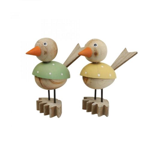 Floristik24 Træ fugl deco figur vinduesdekoration fjeder gul/grøn H15cm 2stk
