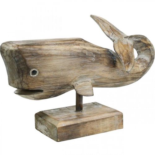 Floristik24 Whale Deco Træ Træhval Maritim Dekoration Teak Natur 29cm