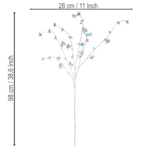 Kunstig, delikat blomstrende gren med iriserende blomster, 98 cm | Floristik24.dk