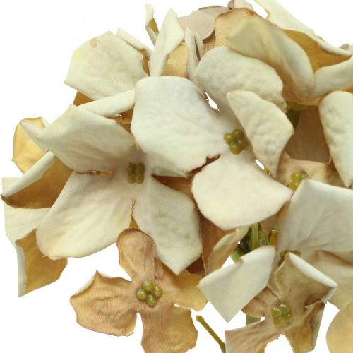 Artikel Hortensia kunstig blomst brun, hvid efterårsdekoration silkeblomst H32cm