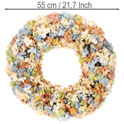 Kunstig hortensia-krans, farverig, til dør og væg, 55 cm | Floristik24.dk