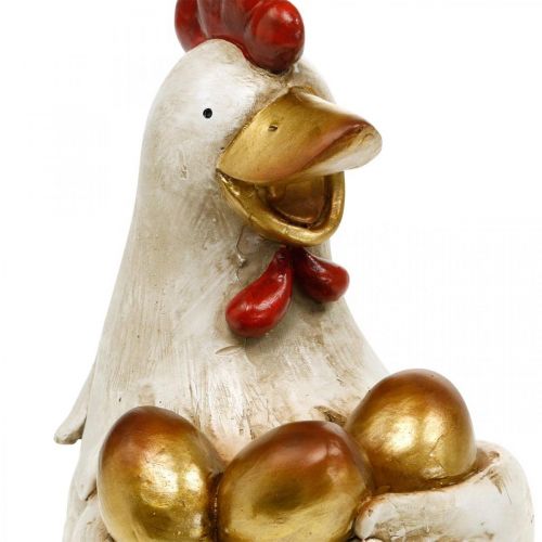 Floristik24 Påskekylling, pyntehøne, kylling med gyldne æg, påskefigur H24cm