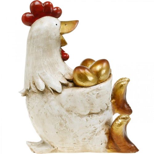 Floristik24 Påskekylling, pyntehøne, kylling med gyldne æg, påskefigur H24cm