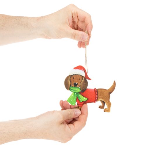 Hundejuleophæng, dekorativt hængende ornament, hund med tørklæde og hue, 12 cm, 2 stk. | Floristik24.dk