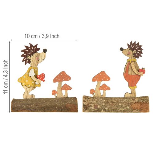 Artikel Pindsvin med svampe efterårsfigur træpindsvin gul/orange H11cm sæt med 6