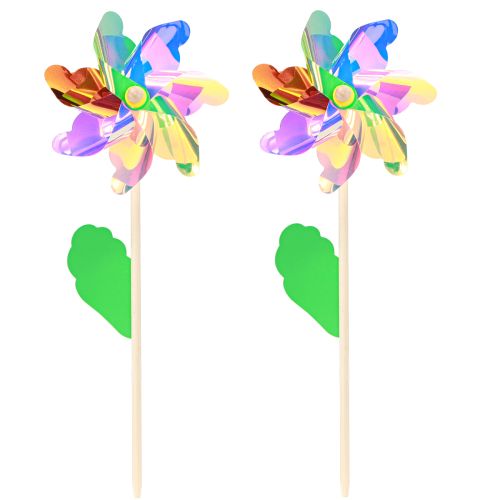Artikel Iriserende pinwheel blomst med blad vindmølle Ø17,5cm 2stk