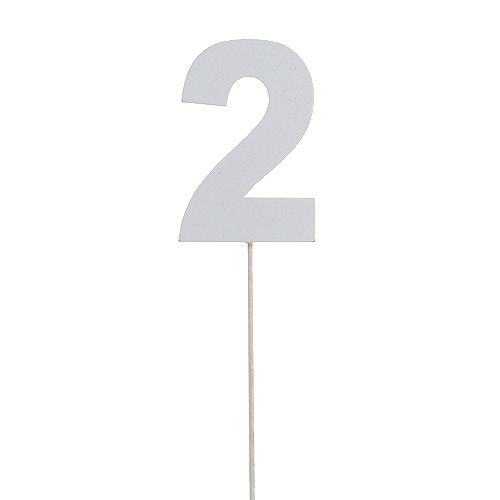 Jubilæumsnummer &quot;2&quot; på pinden hvid L27cm 10stk
