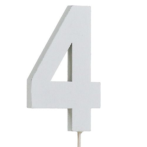 Floristik24 Jubilæumsnummer &quot;4&quot; på pinden hvid L27cm 10stk