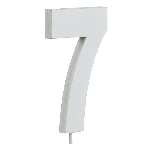 Jubilæumsnummer &quot;7&quot; på pinden hvid L27cm 10stk