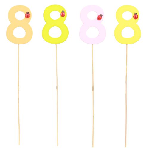 Artikel Jubilæumsnummer "8" farverigt talstik træ 7,5cm 16 stk