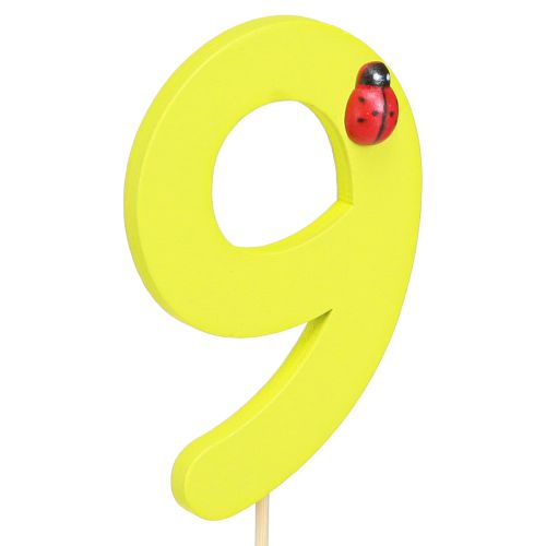 Artikel Jubilæumsnummer “9” på pinden nummer propper farverigt træ 7,5 cm 16 stk.