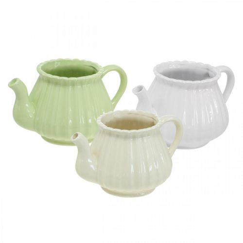 Dekorativ keramik kaffekande, plantepotte grøn, hvid, creme L19cm Ø7,5cm