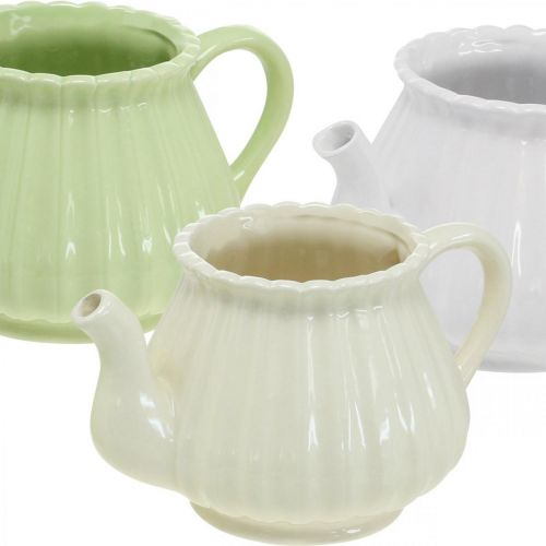 Artikel Dekorativ keramik kaffekande, plantepotte grøn, hvid, creme L19cm Ø7,5cm