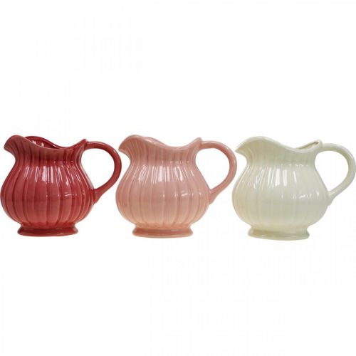 Floristik24 Dekorativ vase, kande med hank keramik hvid, pink, rød H14,5cm 3 stk.