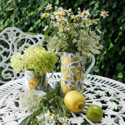 Floristik24 Emaljekande, middelhavsdekoration, kande med citronmønster H19,5cm Ø9cm