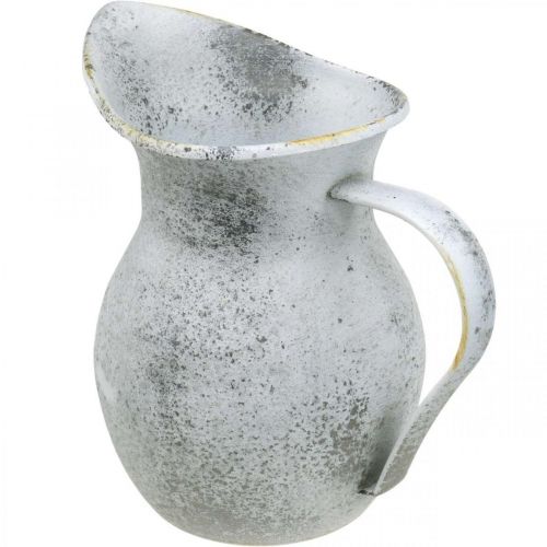 Artikel Dekorativ kande metalvasket hvid shabby chic H18,5cm