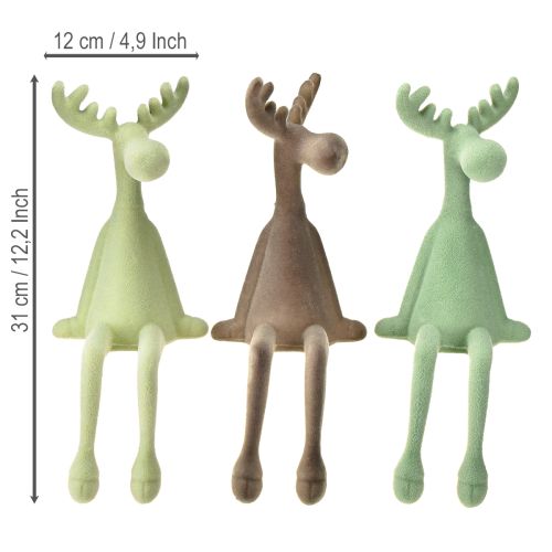 Artikel Kantskammel elgdekoration flocket grøn brun mint 31 cm 3 stk.