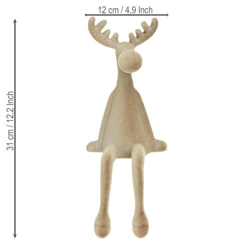 Artikel Elg-sitter med flokket kant, brun, 31 cm, 3 stk.