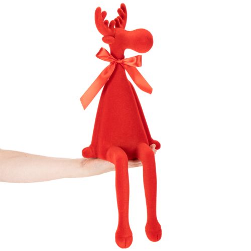 Dekorativ elgfigur med sløjfe, siddende, flokformet hyldeholder, 54 cm | Floristik24.dk