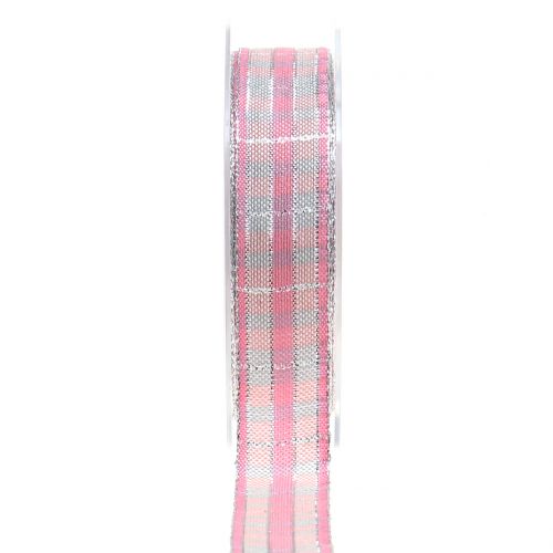 Kontroller båndet med glimmerrosa-sølv 25mm 15m