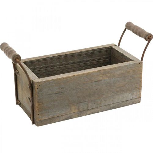 Plantekasse, dekorativ kasse, trækasse med håndtag, håndværkskasse Shabby Chic L25cm H10cm