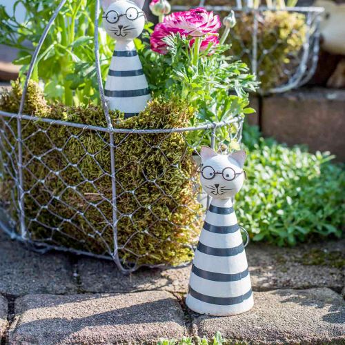 Floristik24 Kat med briller, dekorativ figur til placering, kattefigur metal sort og hvid H16cm Ø7cm