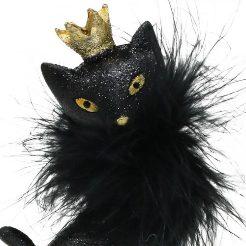 Floristik24 Dekorativ figur kat polyresin med krone sort guld H12,5cm 2stk