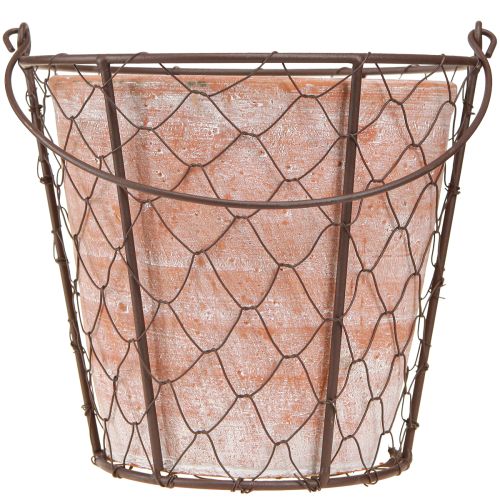 Artikel Keramisk urtepottekurv håndtag metal brun Ø18cm