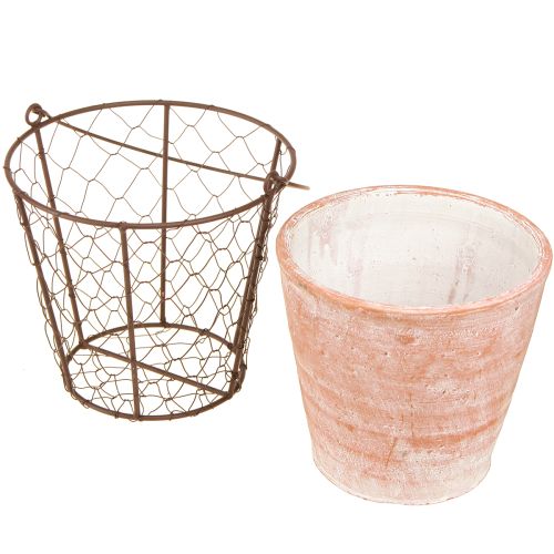 Artikel Keramisk urtepottekurv håndtag metal brun Ø18cm