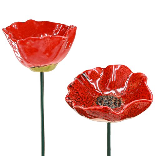 Floristik24 Keramisk dekorativ valmue blomsterhave pæl valmue rød Ø8cm 4 stk
