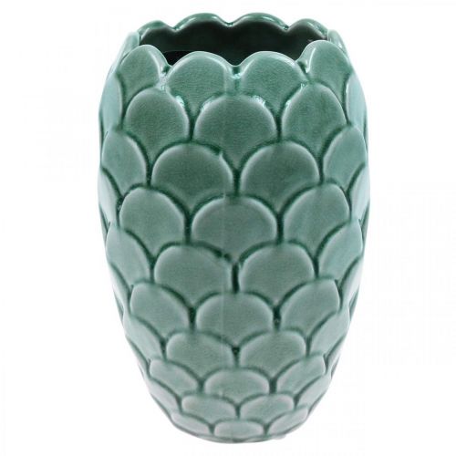 Keramisk Blomstervase Vintage Grøn Crackle Glaze Ø15cm H22cm