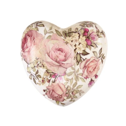 Floristik24 Keramisk dekorativt hjerte med roser lertøj til bordet 10,5cm