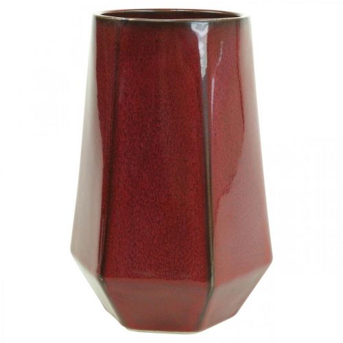 Artikel Keramikvase Blomstervase Rød Sekskantet Ø14,5cm H21,5cm