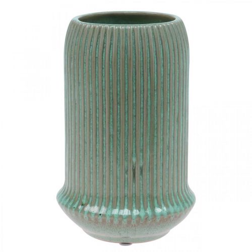 Floristik24 Keramikvase med riller Keramikvase lysegrøn Ø13cm H20cm
