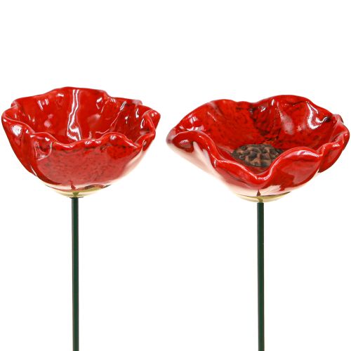 Floristik24 Keramiske blomster valmue dekorative blomsterprop rød 6,5cm 4 stk
