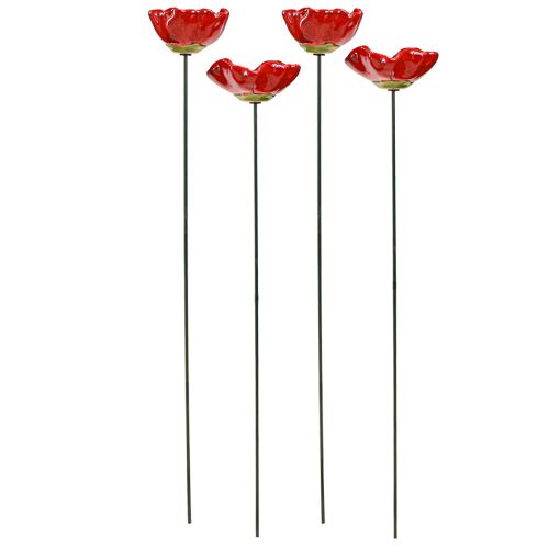 Floristik24 Keramiske blomster valmue dekorative blomsterprop rød 6,5cm 4 stk