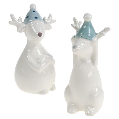 Keramisk figur rensdyr 11cm, 12cm hvid 2stk