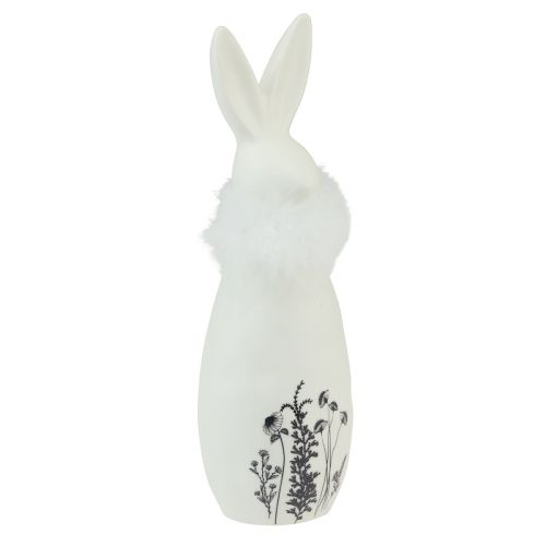 Artikel Keramisk kanin hvide kaniner dekorative fjer blomster Ø6cm H20,5cm