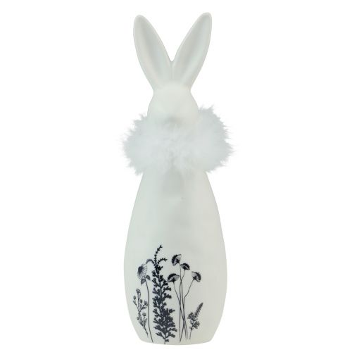 Artikel Keramisk kanin hvide kaniner dekorative fjer blomster Ø6cm H20,5cm