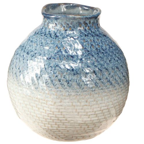 Artikel Keramisk vase glaseret blåt og hvidt flettet look H18,5cm