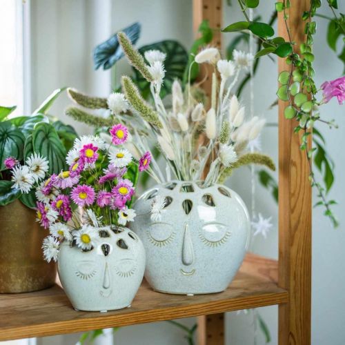 Floristik24 Keramikvase med ansigtscreme, beige H13cm stentøjslook 1 stk