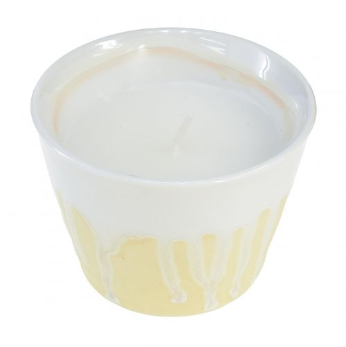 Citronella lys i potte keramisk gul creme Ø8,5cm