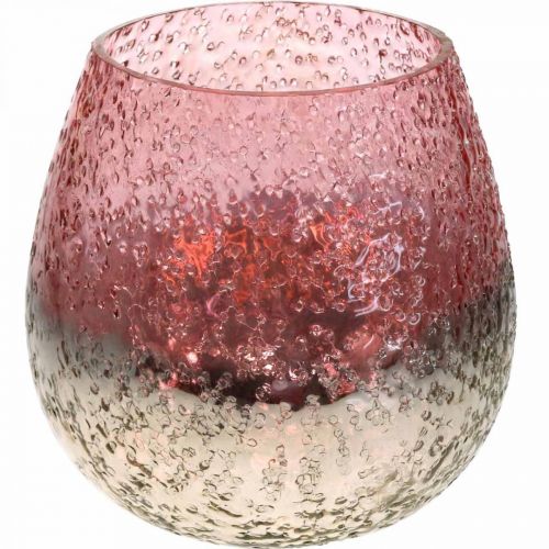 Floristik24 Glas lanterne, fyrfadsstage, borddekoration, lyseglas lyserød / sølv Ø15cm H15cm