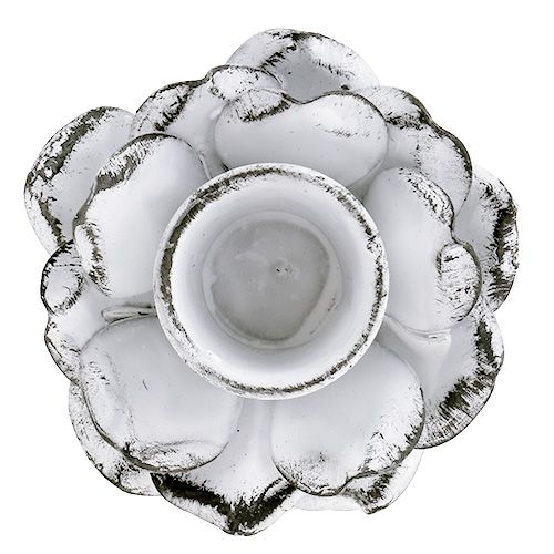 Floristik24 Lysestager blomsterformet hvid shabby Ø5,8 cm H6,8 cm 4 stk.