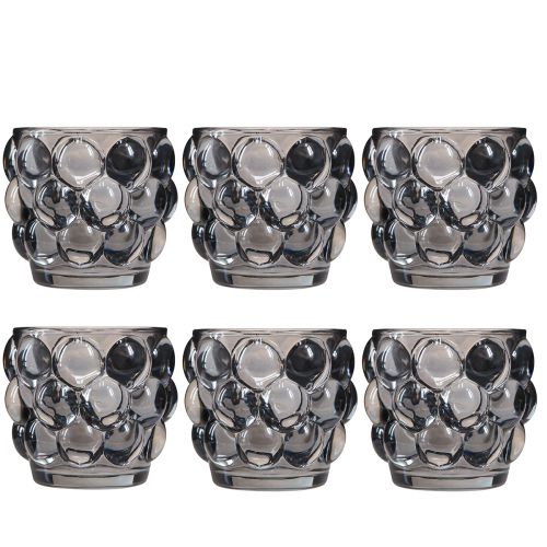 Artikel Lysestage glas fyrfadsstage grå Ø7cm H7cm 6 stk